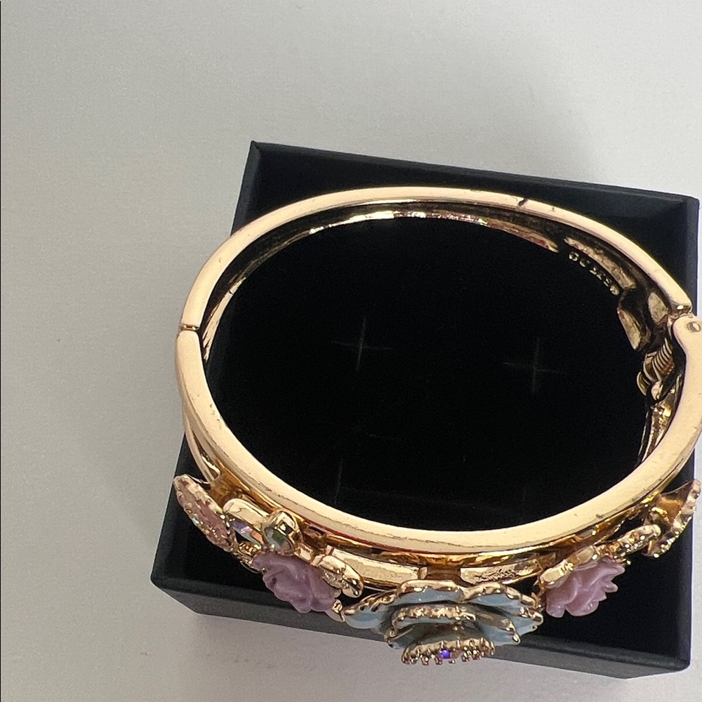 Floral Gold and Pastel Bangle Bracelet - Picture 3 of 7
